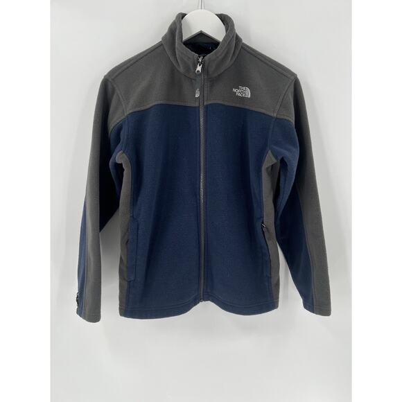 The North Face Jacket Boys Large Blue Gray Fleece Full Zip Embroidered Logo - Picture 1 of 15